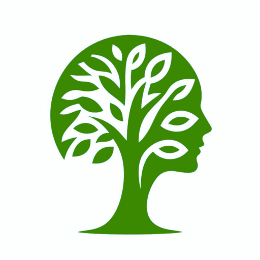 Logo der psychotherapeutischen Praxis Janine Futschek. Ein in grün stilisierter Baum der in der Seitenansicht einen Kopf darstellt, wobei die Äste und Blatter den Geist und das Hirn simulieren